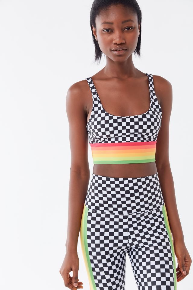 Beach Riot Leah Checkered Neon Stripe Sports Bra