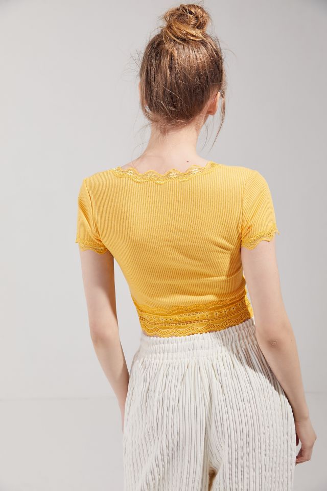 UO Darcy Lace Trim Button-Up Ribbed Cropped Top #2