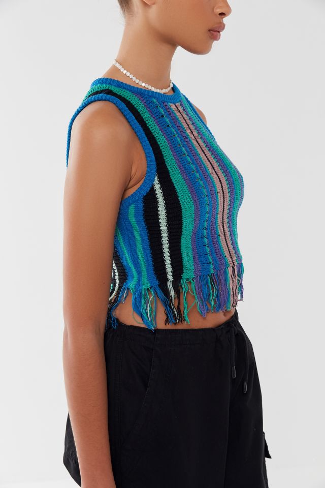 UO Fringed Effect Striped Cropped Top #2