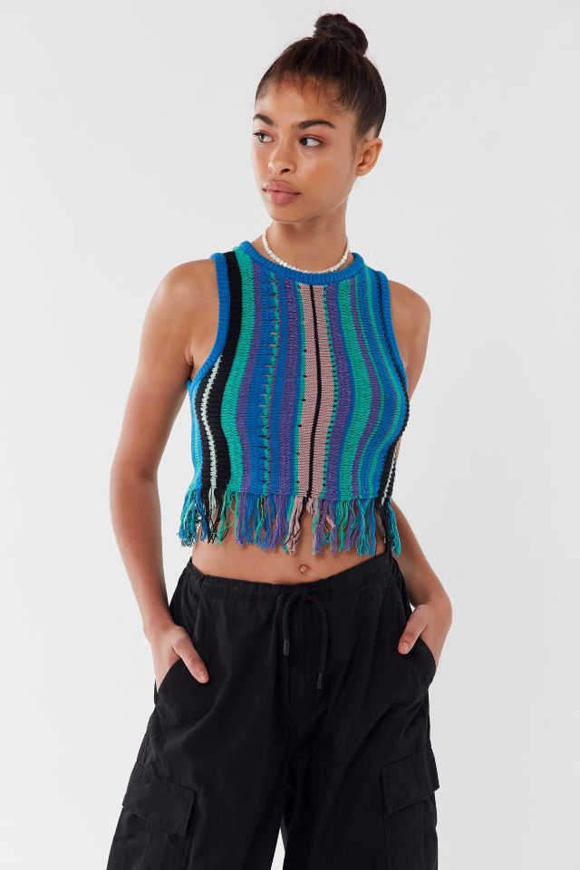 UO Fringed Effect Striped Cropped Top #3
