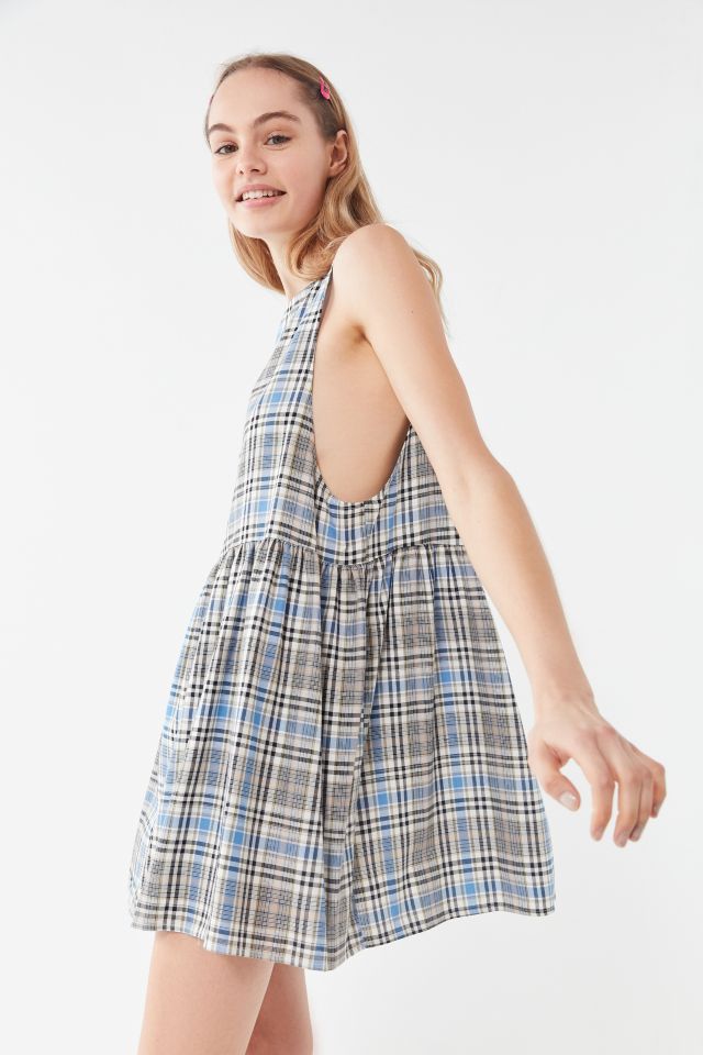 Urban Renewal Remnants Plaid Babydoll Dress in Blue