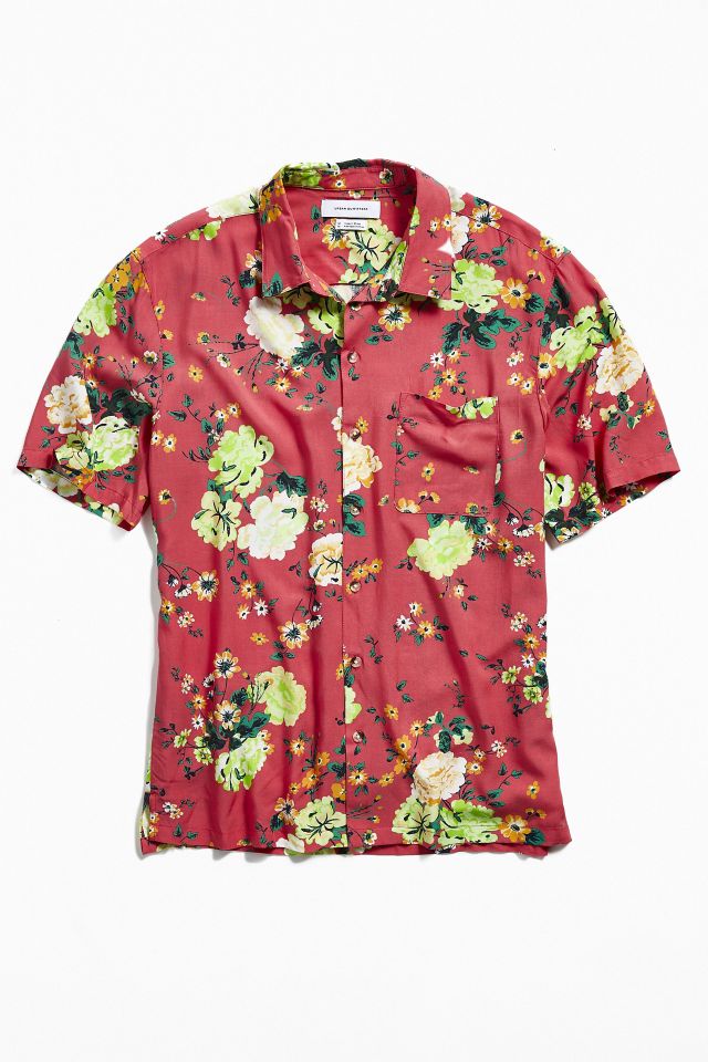 UO Liam Organic Floral Short Sleeve Button Down Shirt Urban