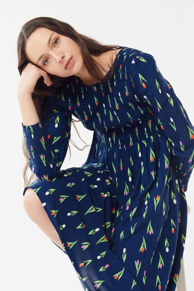 UO Kate Floral Smocked Midi Dress