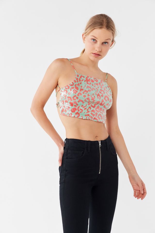 Motel Ahena Sparkly Animal Print Tie-Back Top #2