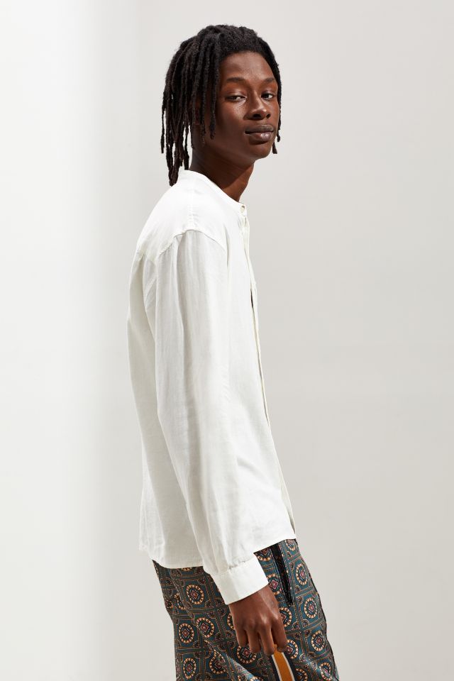 UO Collarless Linen Button-Down Shirt  #1