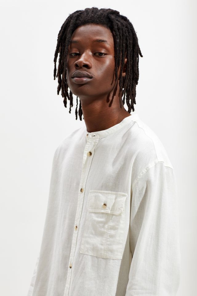 UO Collarless Linen Button-Down Shirt  #2