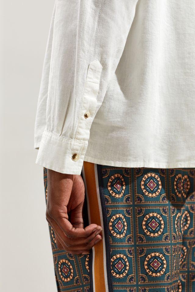 UO Collarless Linen Button-Down Shirt  #3