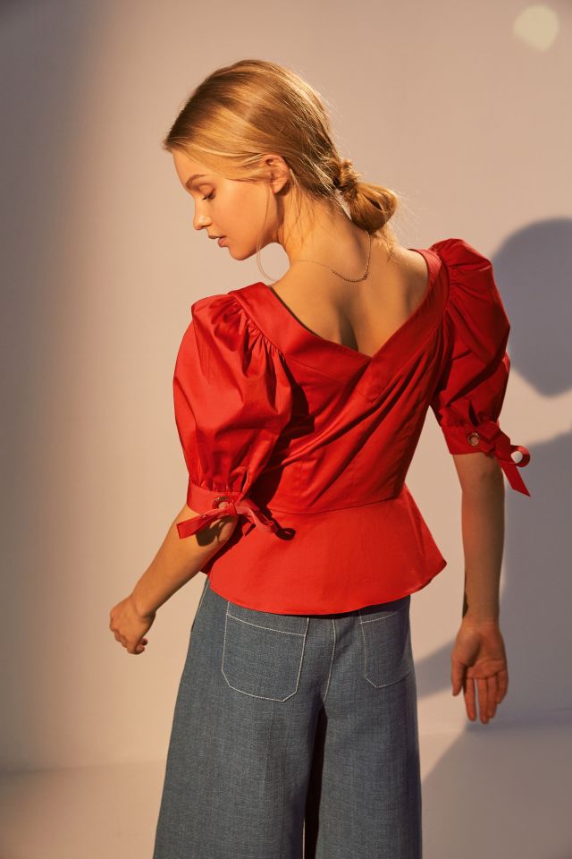 Perseverance London Mambo Puff Sleeve Peplum Blouse #1
