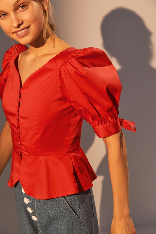 Perseverance London Mambo Puff Sleeve Peplum Blouse #2