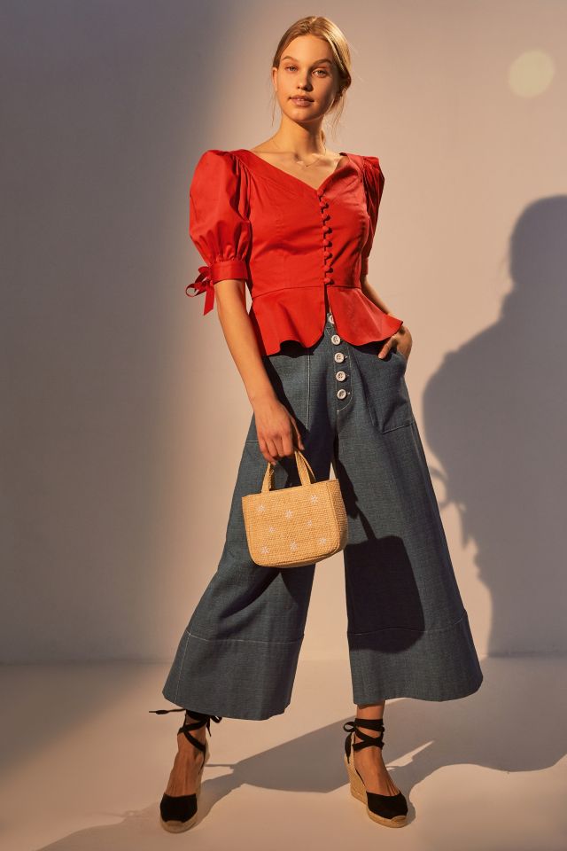 Perseverance London Mambo Puff Sleeve Peplum Blouse #3