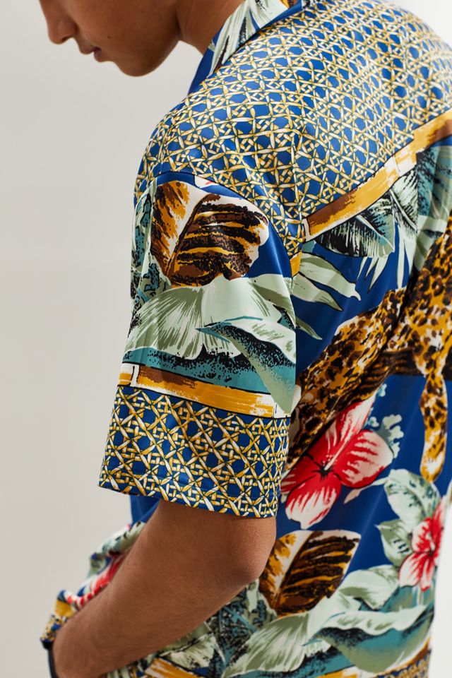 UO Jungle Print Satin Short Sleeve Button-Down Shirt  #2