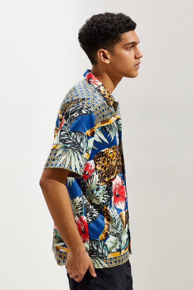 UO Jungle Print Satin Short Sleeve Button-Down Shirt  #3