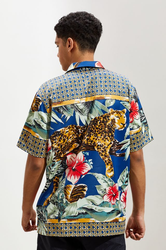 UO Jungle Print Satin Short Sleeve Button-Down Shirt  #4