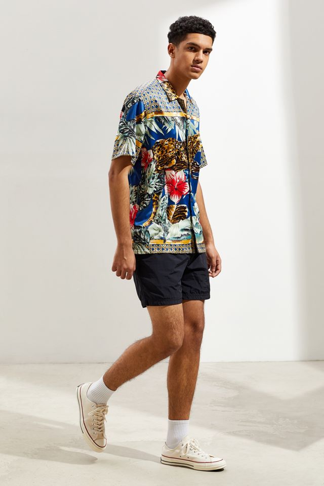 UO Jungle Print Satin Short Sleeve Button-Down Shirt  #5