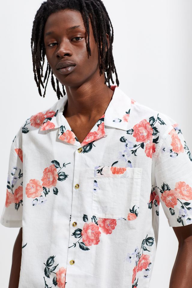 UO Printed Sheer Short Sleeve Button-Down Shirt