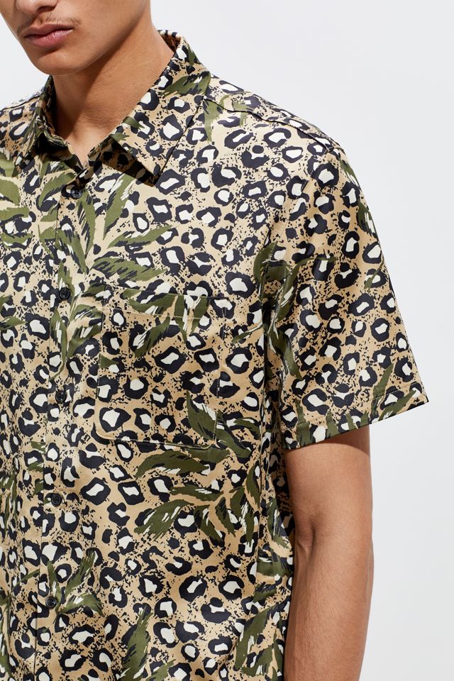 UO Leopard Print Satin Short Sleeve Button-Down Shirt #4