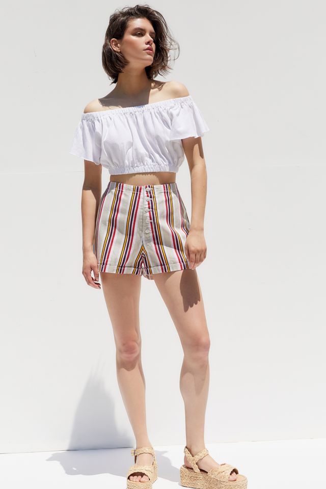 UO Molly Striped Denim Button-Fly Short | Urban Outfitters