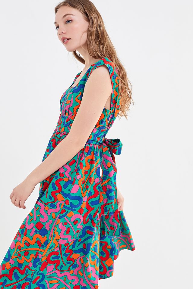 UO Zoey Abstract Print Tie-Back Midi Dress #1