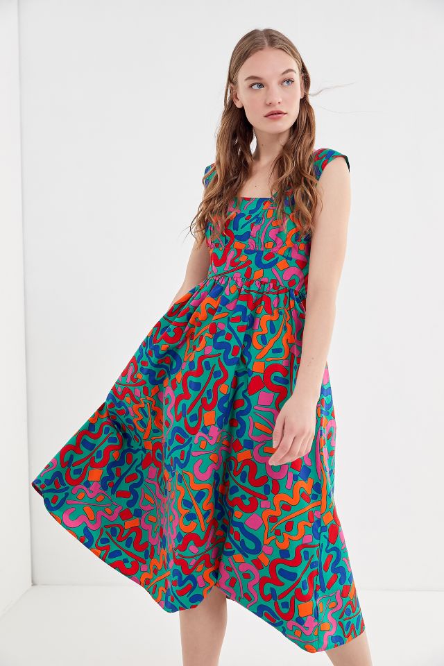 UO Zoey Abstract Print Tie-Back Midi Dress #2
