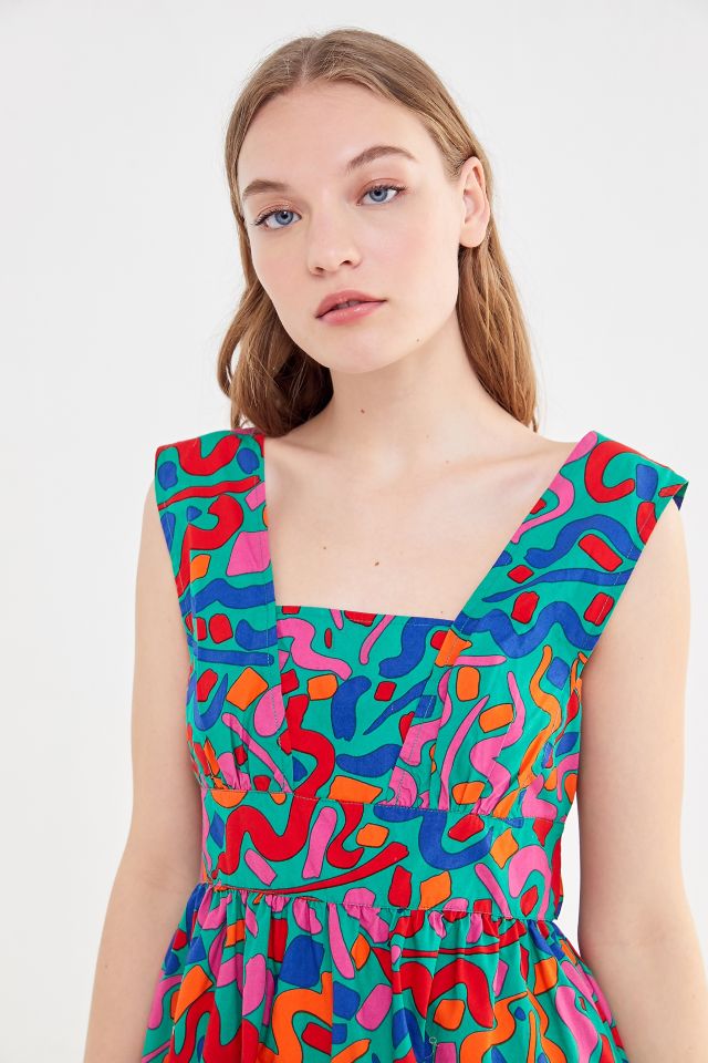 UO Zoey Abstract Print Tie-Back Midi Dress #3