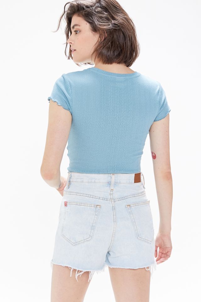 Short en Denim Taille Haute Coupe Girlfriend BDG – Délavage Clair Vintage #1