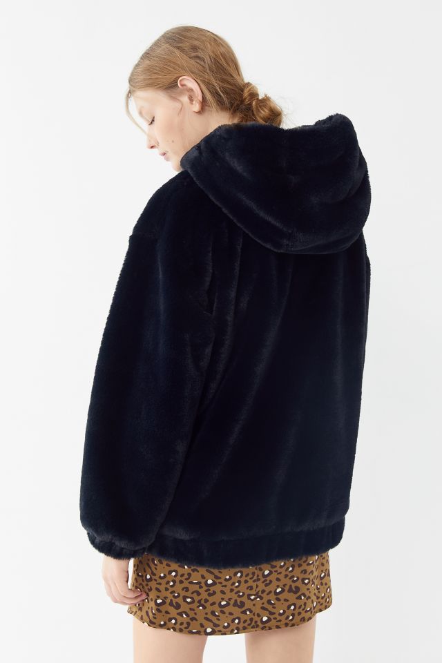 UO Faux Fur Hooded Bomber Jacket  #2