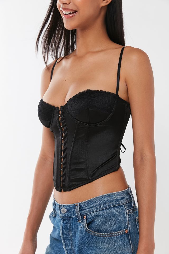 Out From Under Urban Outfitters Black Front Zip Up Corset Top Size