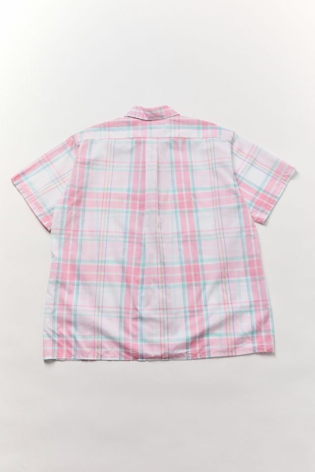 Vintage Pink Plaid Short Sleeve Button-Down Shirt #2