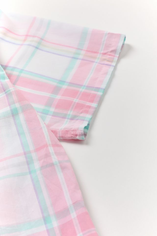 Vintage Pink Plaid Short Sleeve Button-Down Shirt #3
