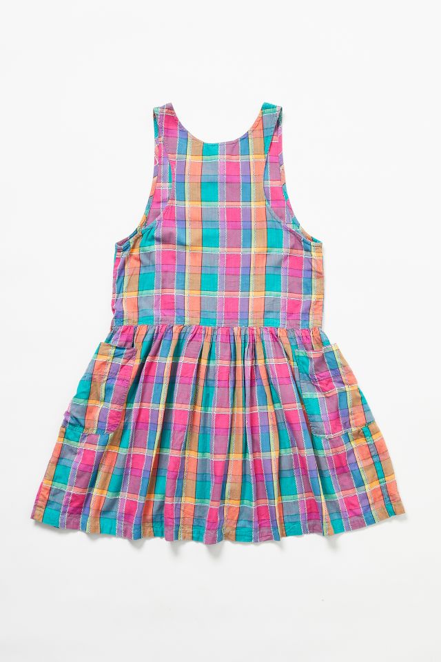Vintage Pink Madras Button-Front Dress #1