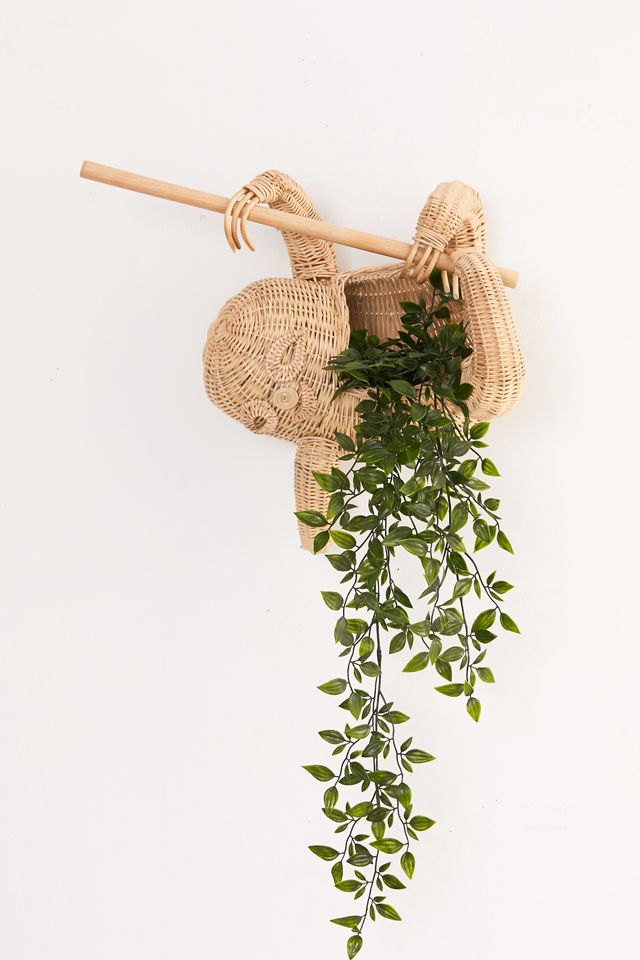 Sloth Rattan Wall Planter #1