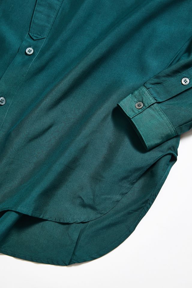 Chemise boutonnée en soie émeraude vintage #1