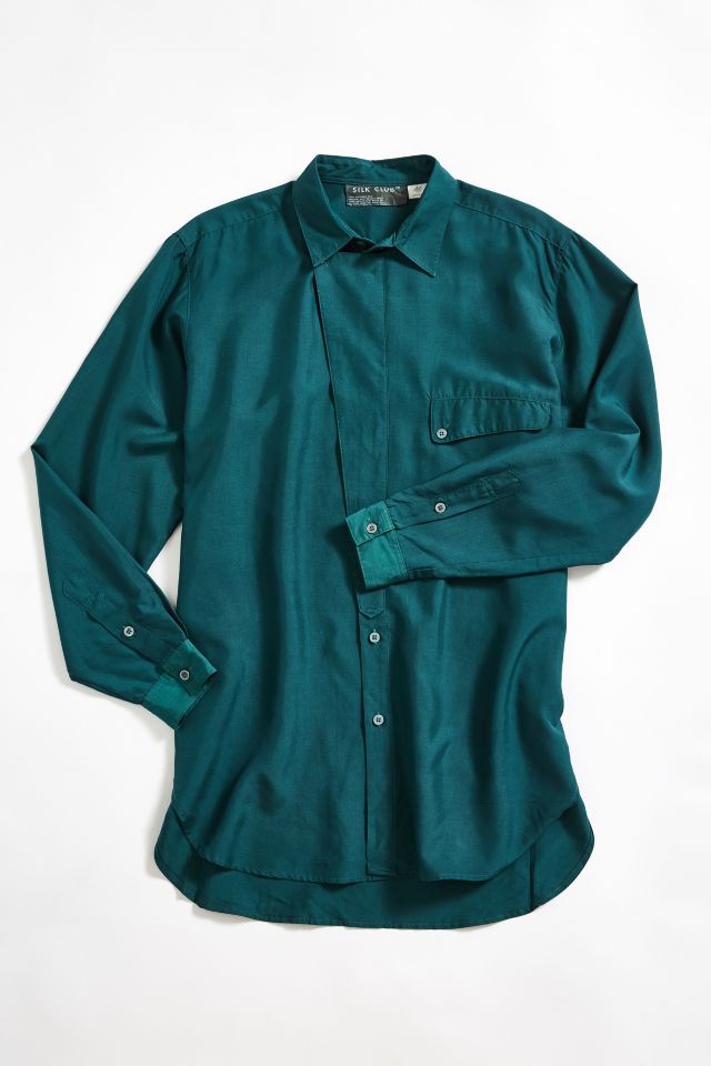 Chemise boutonnée en soie émeraude vintage #3