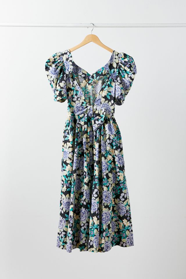 Vintage Laura Ashley Black + Yellow Floral Puff Sleeve Midi Dress | Urban  Outfitters