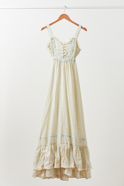 Vintage White Floral Tie-Back Maxi Dress