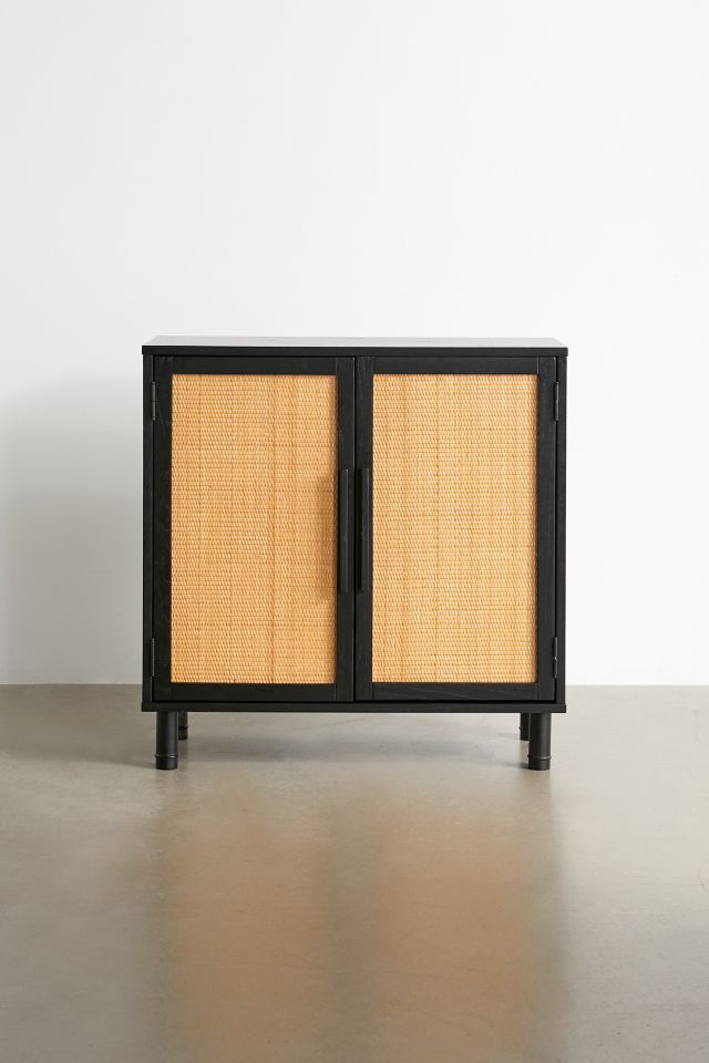 Delancey Boho-Modern Black/Brown Rattan 2-Door Storage Cabinet