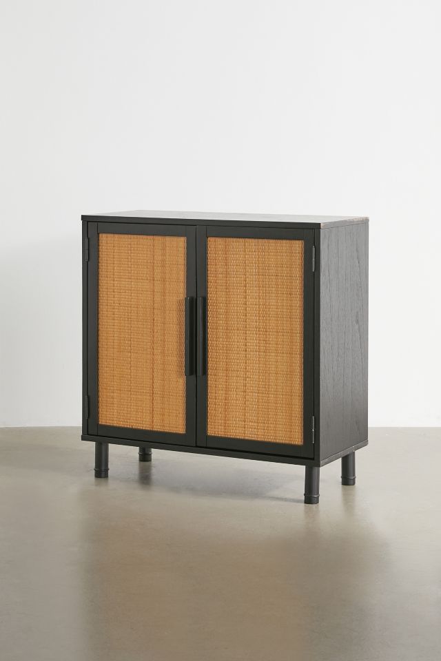 Delancey Boho-Modern Black/Brown Rattan 2-Door Storage Cabinet