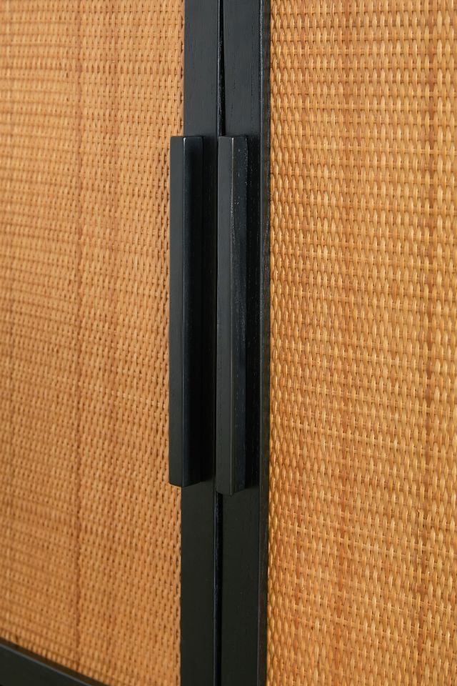Delancey Boho-Modern Black/Brown Rattan 2-Door Storage Cabinet