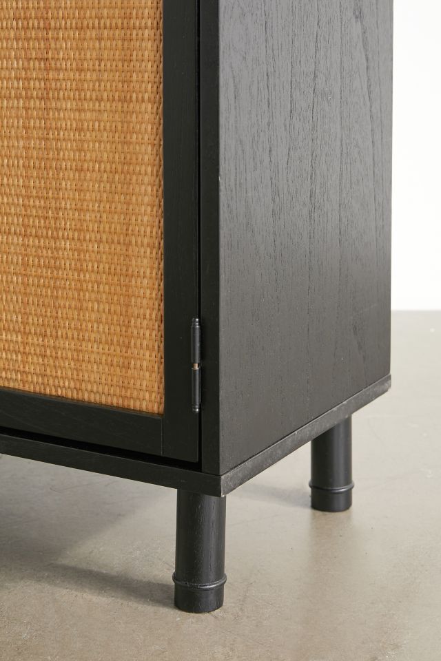 Delancey Boho-Modern Black/Brown Rattan 2-Door Storage Cabinet