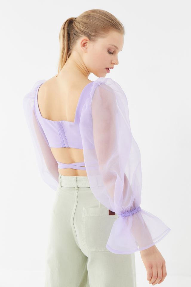 Simonett Ezri Sheer Puff Sleeve Cropped Top #2