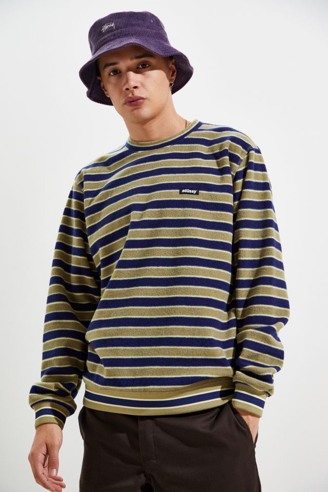 Stussy Stripe Polar Fleece Crew Neck Sweatshirt