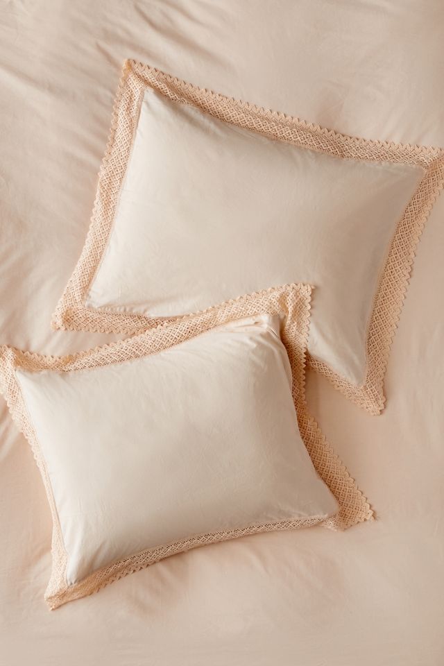 Washed Cotton Crochet Ruffle Sham Set #1