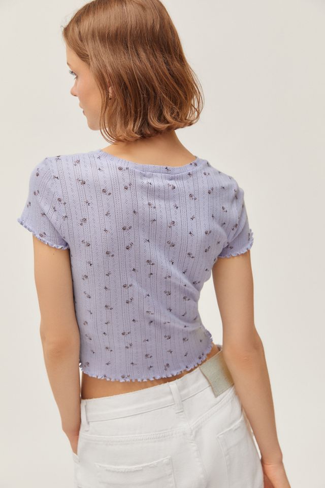 UO Printed Pointelle Lettuce-Edge Baby Tee #1