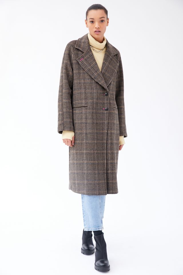 Avec les filles double shop face plaid wool blend coat