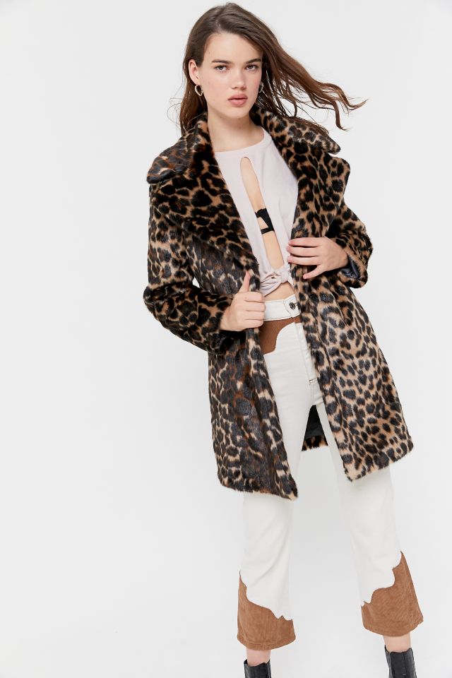 Avec Les Filles Leopard Print Faux Mink Coat | Urban Outfitters