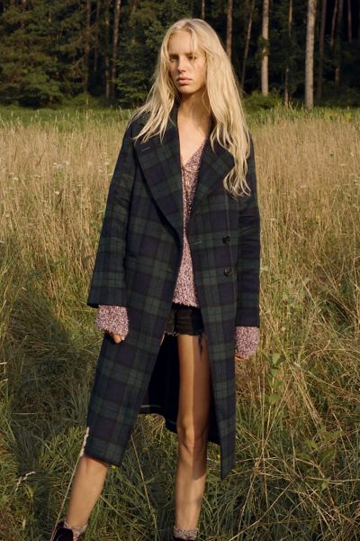 Avec les filles plaid double discount face wool coat