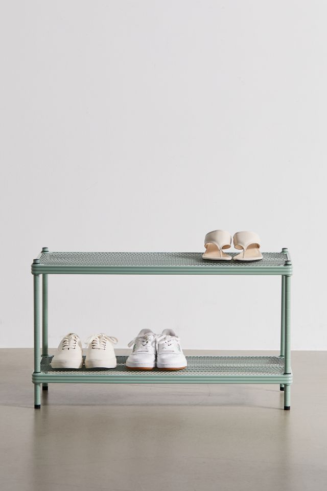 Olive/White 2-Tier Metal Shoe Rack