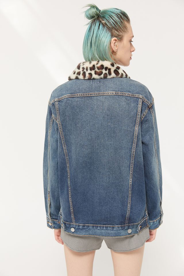 BDG Betty Faux Fur Collar Denim Trucker Jacket #2