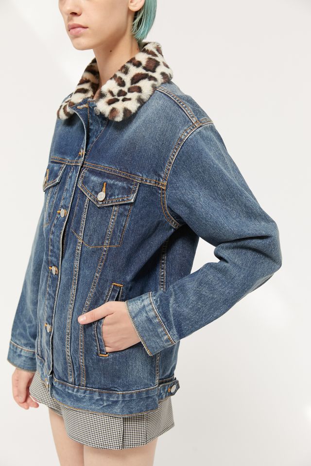BDG Betty Faux Fur Collar Denim Trucker Jacket #3