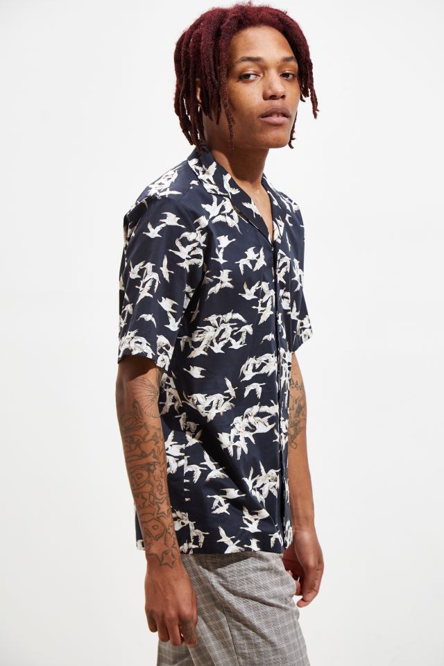 Roi Du Lac Small Bird Print Short Sleeve Button-Down Shirt  #1